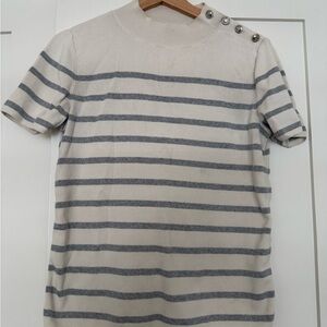 Talbots Striped Metallic Mockneck Short Sleeve Sweater - Nautical Button Sz M